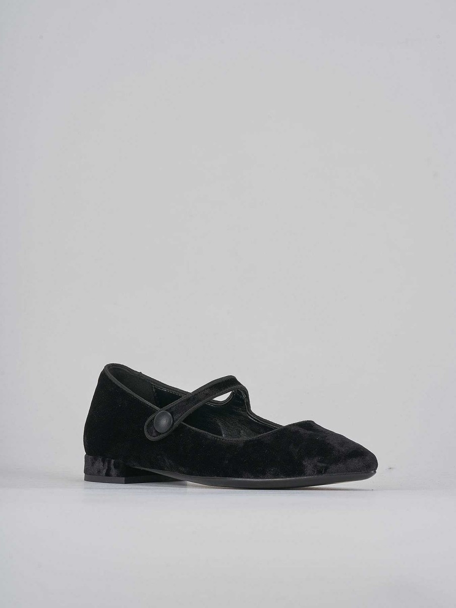 Donna Barca | Ballerina Tacco 1Cm Velluto Nero