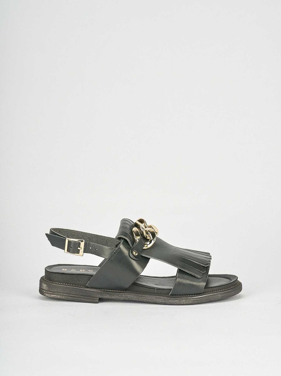 Donna Barca | Sandali Tacco Basso Tacco 1 Cm In Pelle Nera