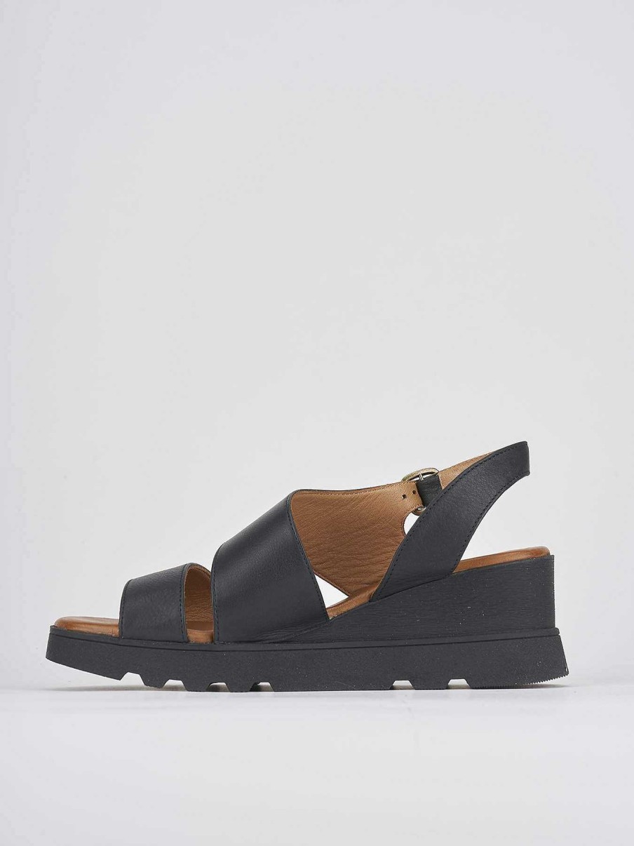 Donna Barca | Zeppa Tacco 6 Cm In Pelle Nera