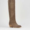 Donna Barca | Stivali Tacco Basso Tacco 4 Cm In Camoscio Beige