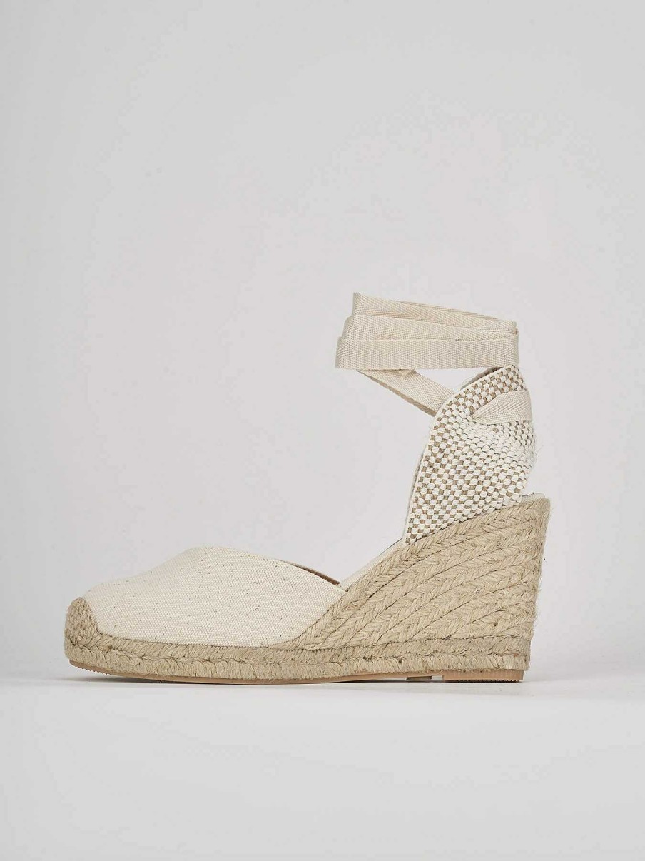 Donna Barca | Espadrillas Tacco 8 Cm In Tessuto Beige