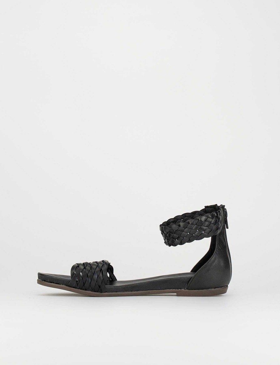 Donna Barca | Sandali Tacco Basso Tacco 1 Cm In Pelle Nera