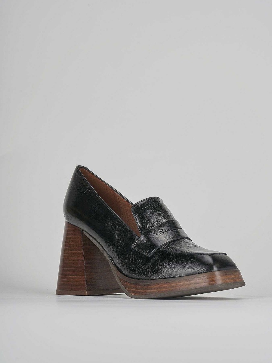 Donna Barca | Mocassini Tacco 9 Cm In Pelle Nera