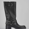 Donna Barca | Stivale Biker Tacco 5 Cm Nero Pelle