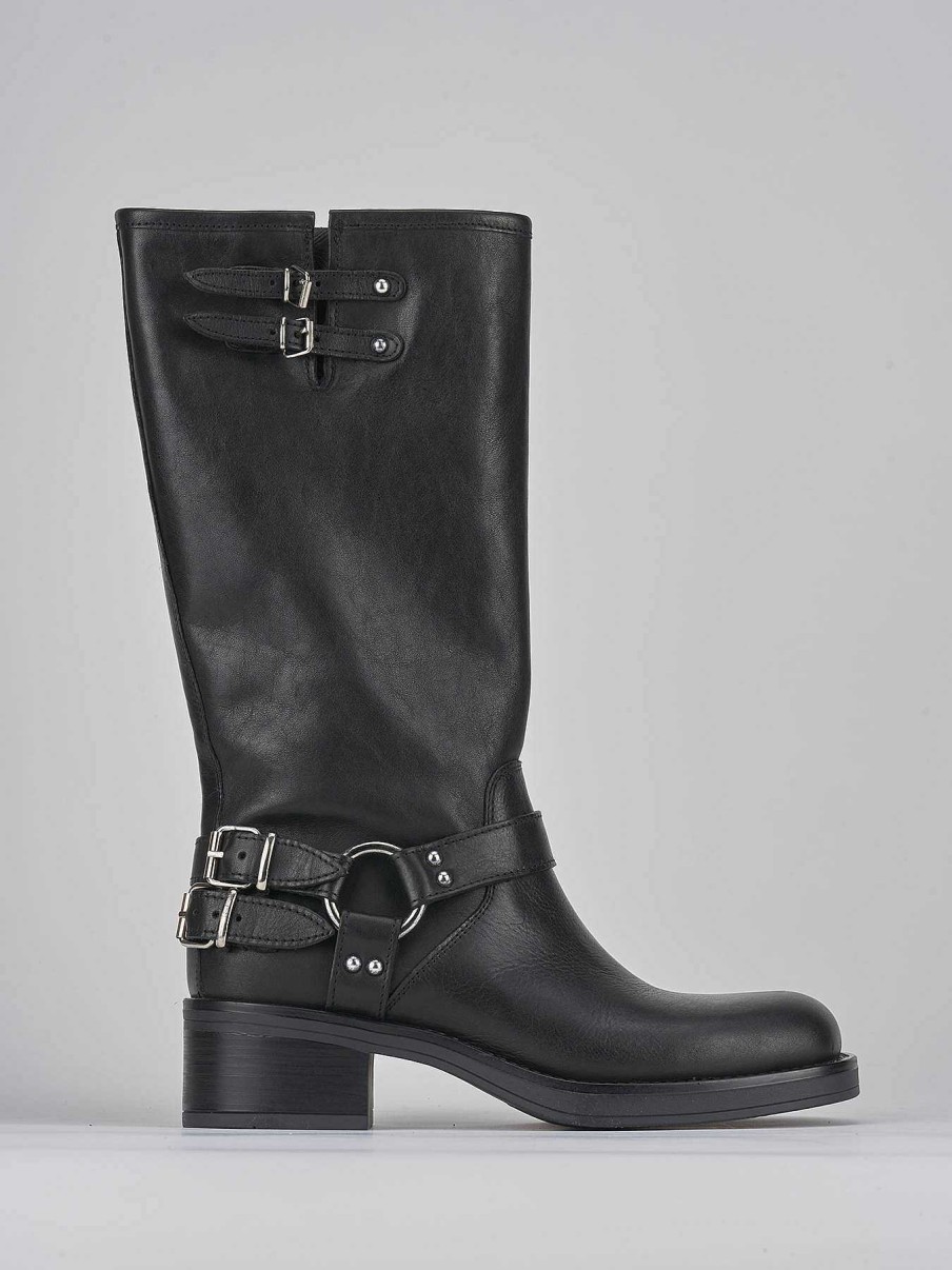 Donna Barca | Stivale Biker Tacco 5 Cm Nero Pelle