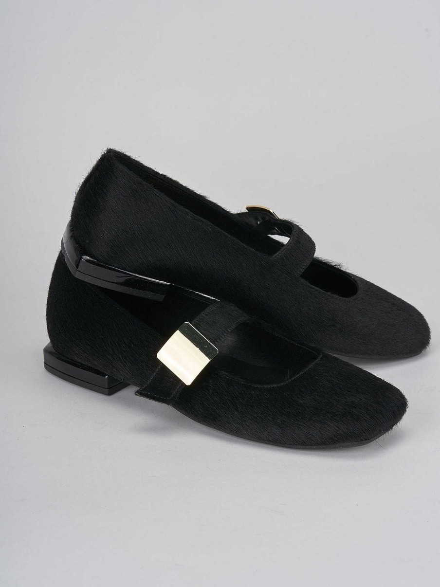 Donna Barca | Ballerina Tacco 1Cm Cavallino Nero