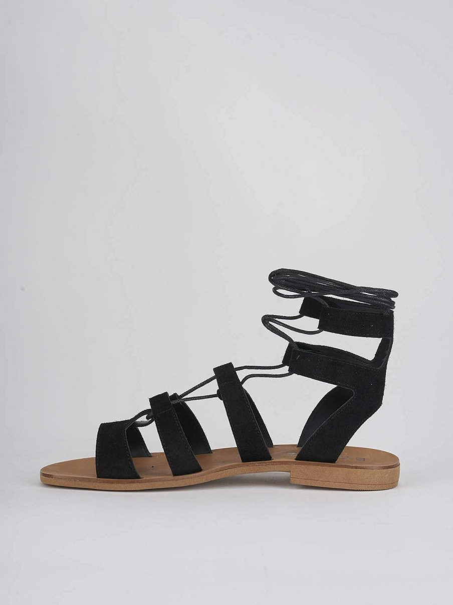 Donna Barca | Sandali Tacco Basso Tacco 1 Cm In Camoscio Nero