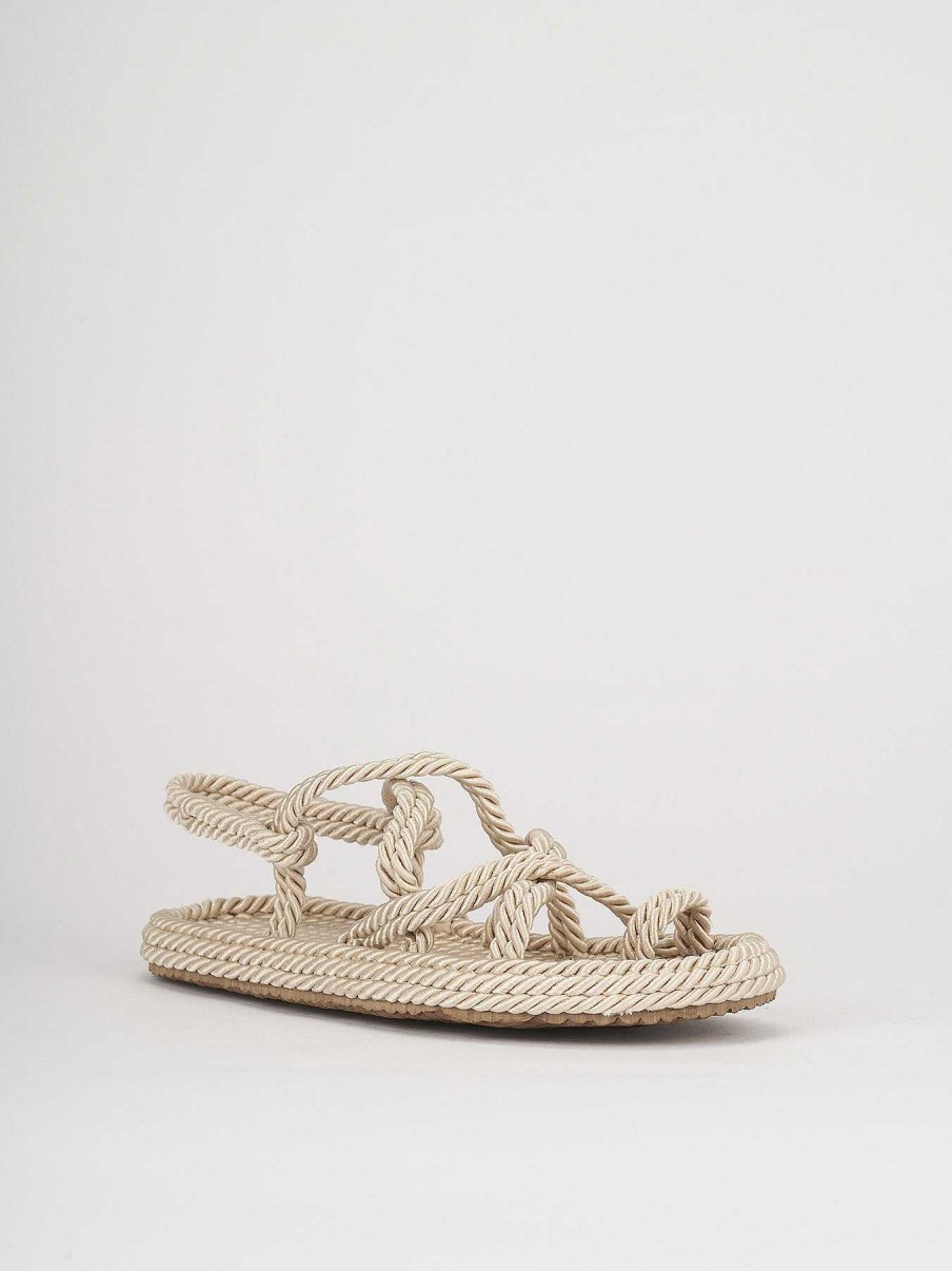 Donna Barca | Sandali Tacco Basso Tacco 1 Cm In Pelle Beige