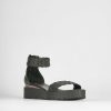 Donna Barca | Sandali Tacco Basso Tacco 1 Cm In Pelle Nera