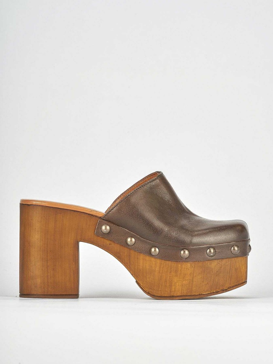 Donna Barca | Sabot Tacco 6 Cm In Pelle Testa Di Moro