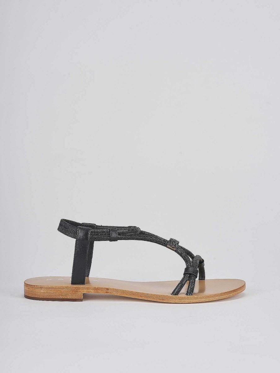 Donna Barca | Sandali Tacco Basso Tacco 1 Cm In Pelle Nera