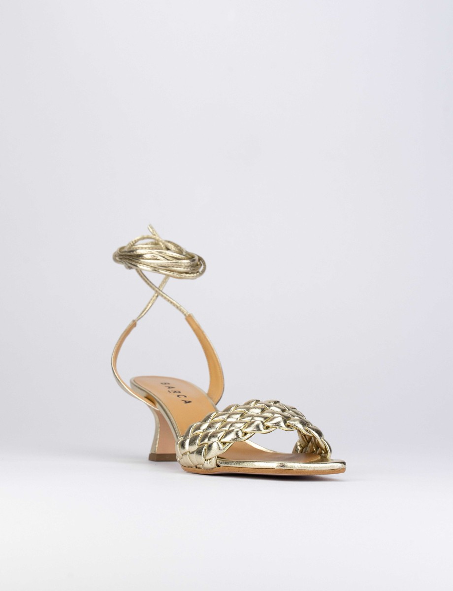 Donna Barca | Sandali Tacco Alto Tacco 5 Cm In Pelle Oro