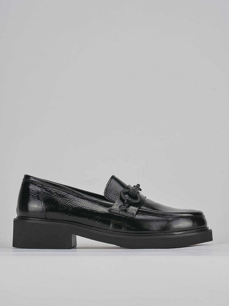 Donna Barca | Mocassino Tacco 3 Cm In Vernice Nera