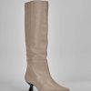 Donna Barca | Stivali Tacco Alto Tacco 5 Cm In Pelle Beige