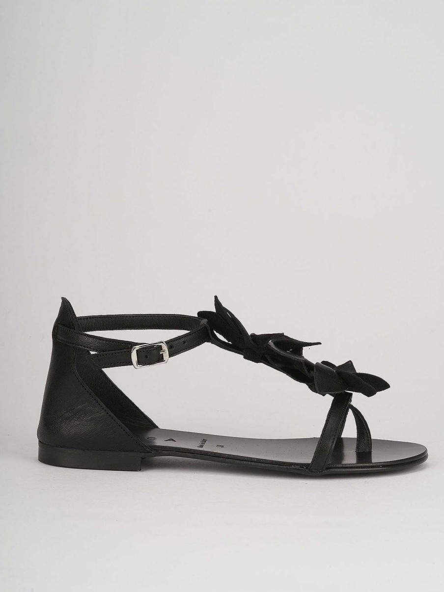 Donna Barca | Sandali Tacco Basso Tacco 1 Cm In Pelle Nera