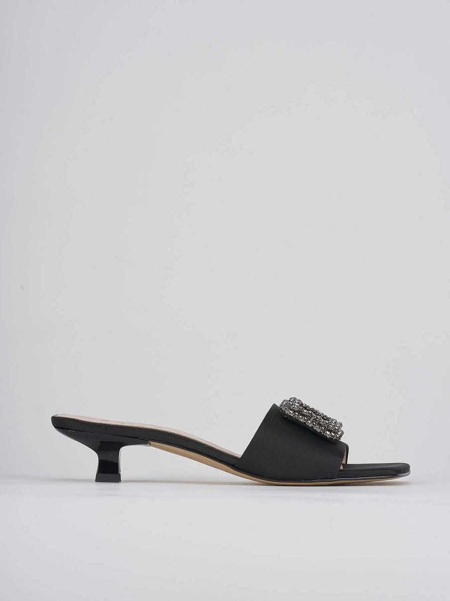 Donna Barca | Pantofole Tacco 3 Cm In Raso Nero