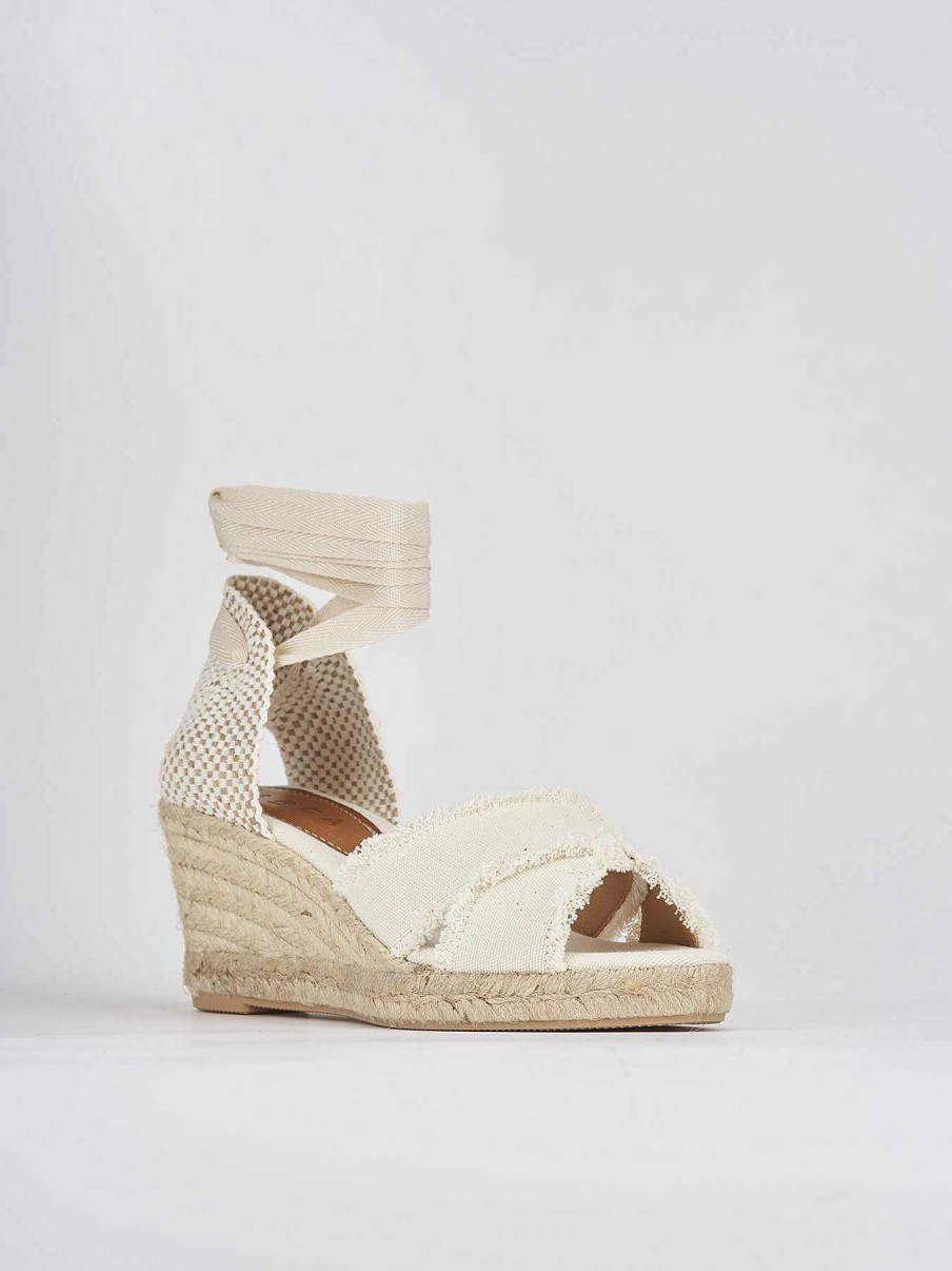 Donna Barca | Espadrillas Tacco 6 Cm In Tessuto Bianco