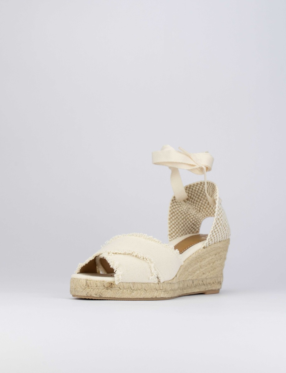 Donna Barca | Espadrillas Tacco 6 Cm Tessuto Beige