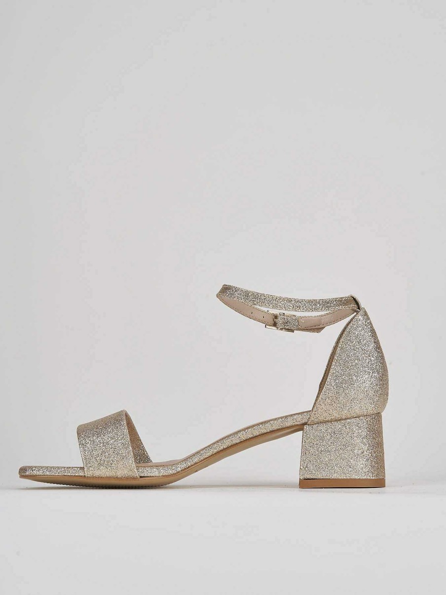 Donna Barca | Sandali Tacco Alto Tacco 5 Cm Beige Glitter