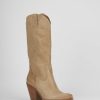 Donna Barca | Stivali Tacco Alto Tacco 8 Cm In Pelle Beige