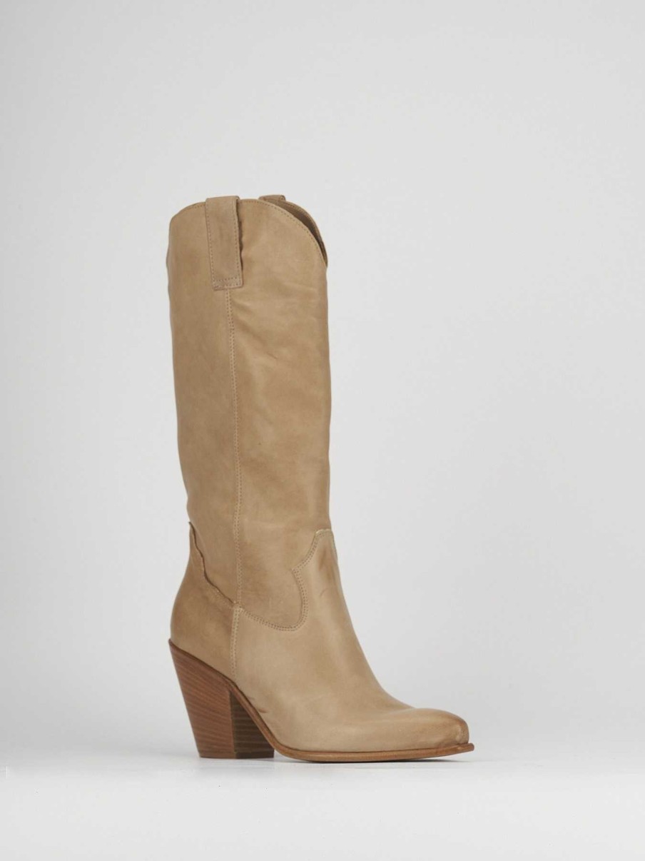 Donna Barca | Stivali Tacco Alto Tacco 8 Cm In Pelle Beige