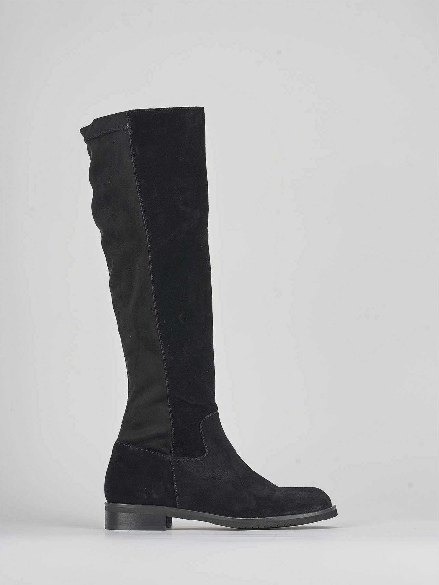 Donna Barca | Stivali Tacco Basso Tacco 3 Cm In Camoscio Nero