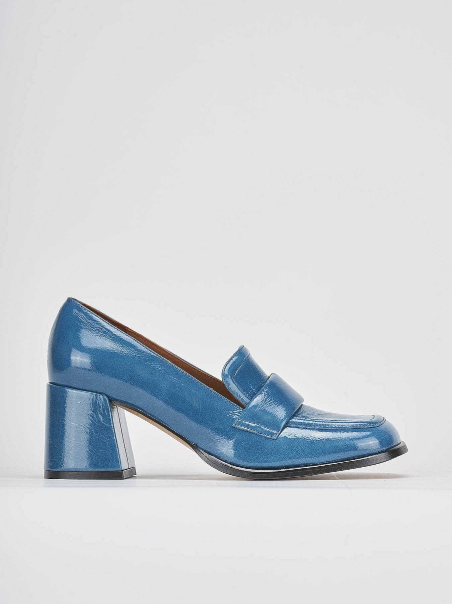 Donna Barca | Mocassino Tacco 8 Cm In Vernice Blu