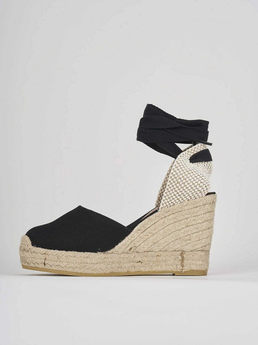 Donna Barca | Espadrillas Tacco 9 Cm In Tessuto Nero