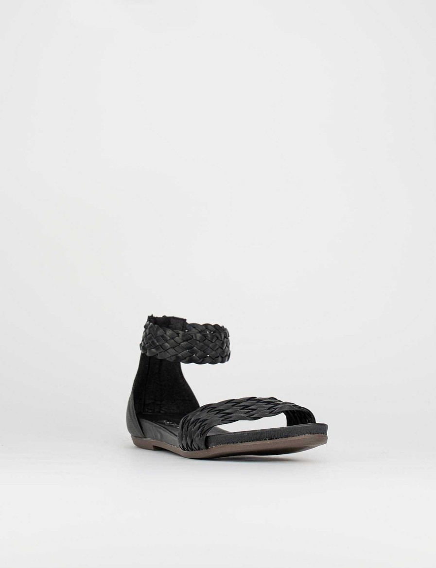 Donna Barca | Sandali Tacco Basso Tacco 1 Cm In Pelle Nera