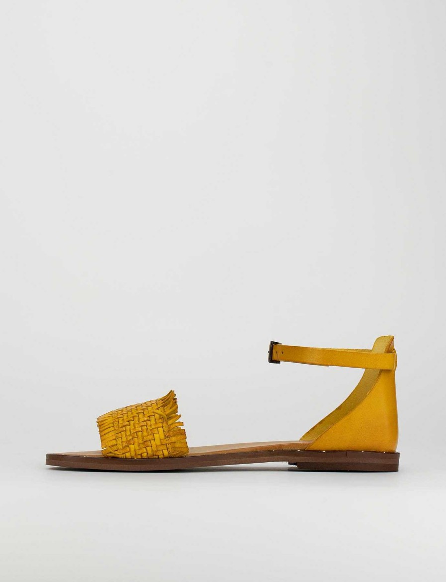 Donna Barca | Sandali Tacco Basso Tacco 1 Cm In Pelle Gialla