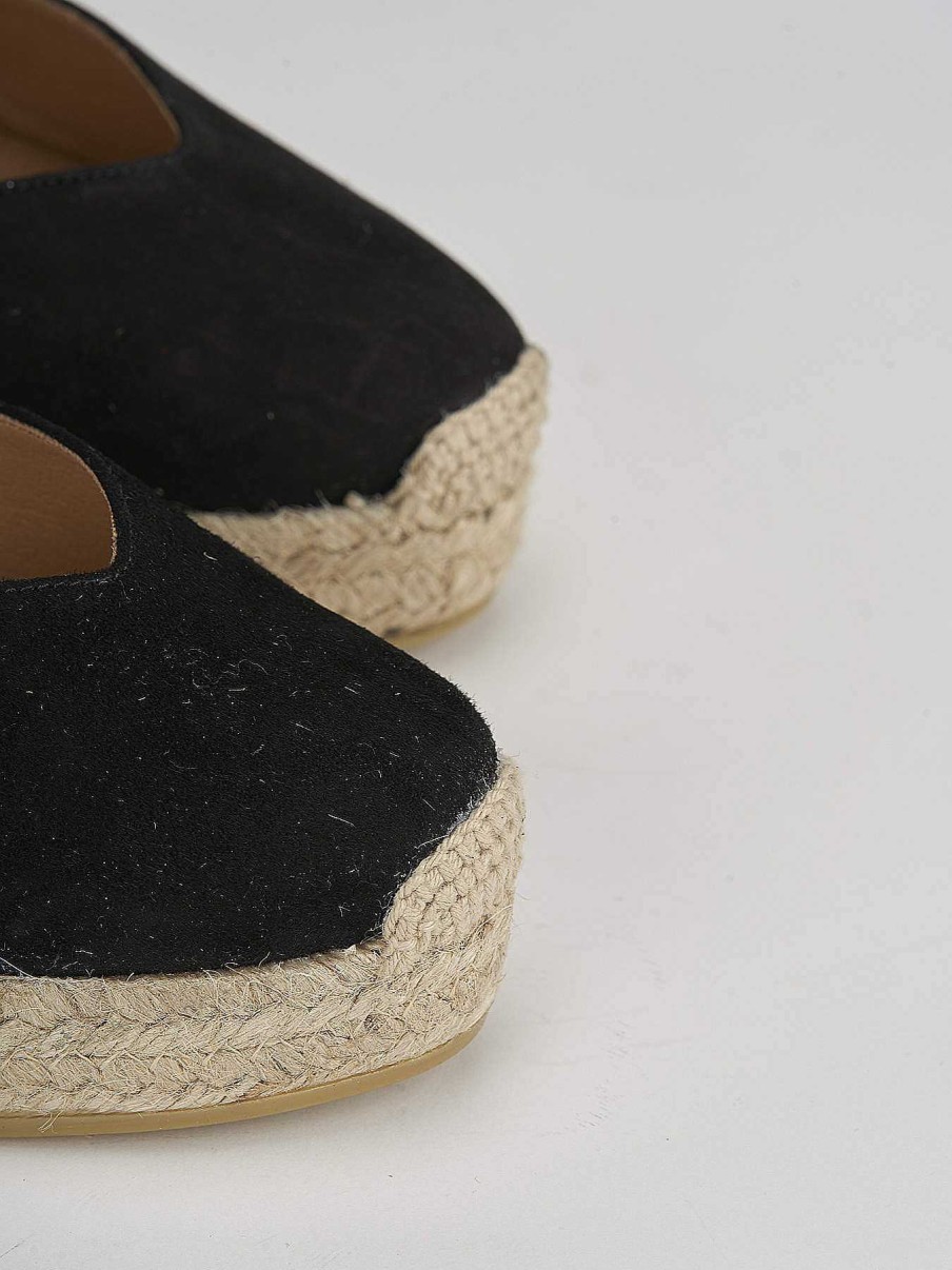 Donna Barca | Espadrillas Tacco 9 Cm In Camoscio Nero