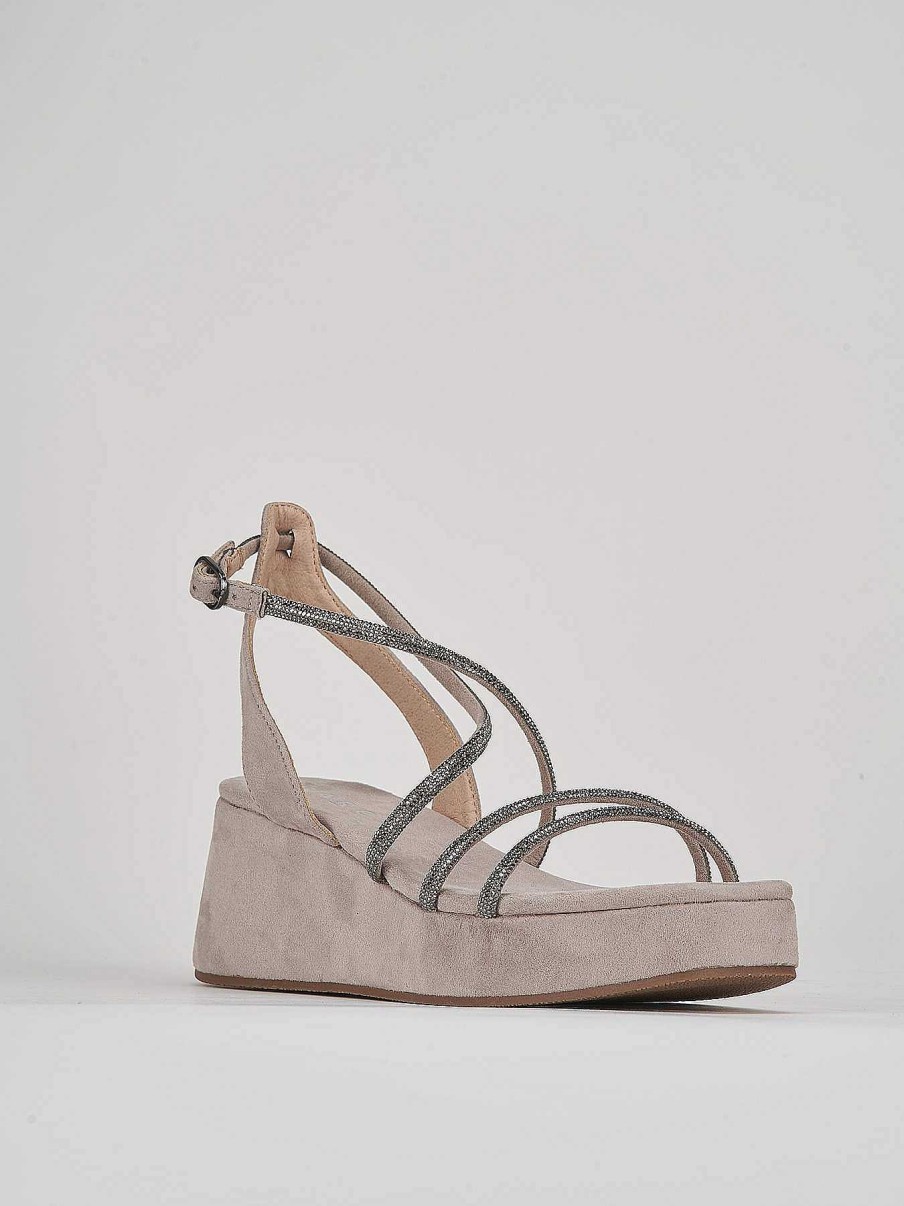 Donna Barca | Zeppa Tacco 6 Cm In Camoscio Beige