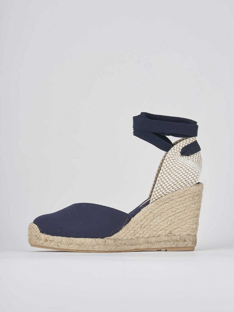 Donna Barca | Espadrillas Tacco 8 Cm In Tessuto Blu