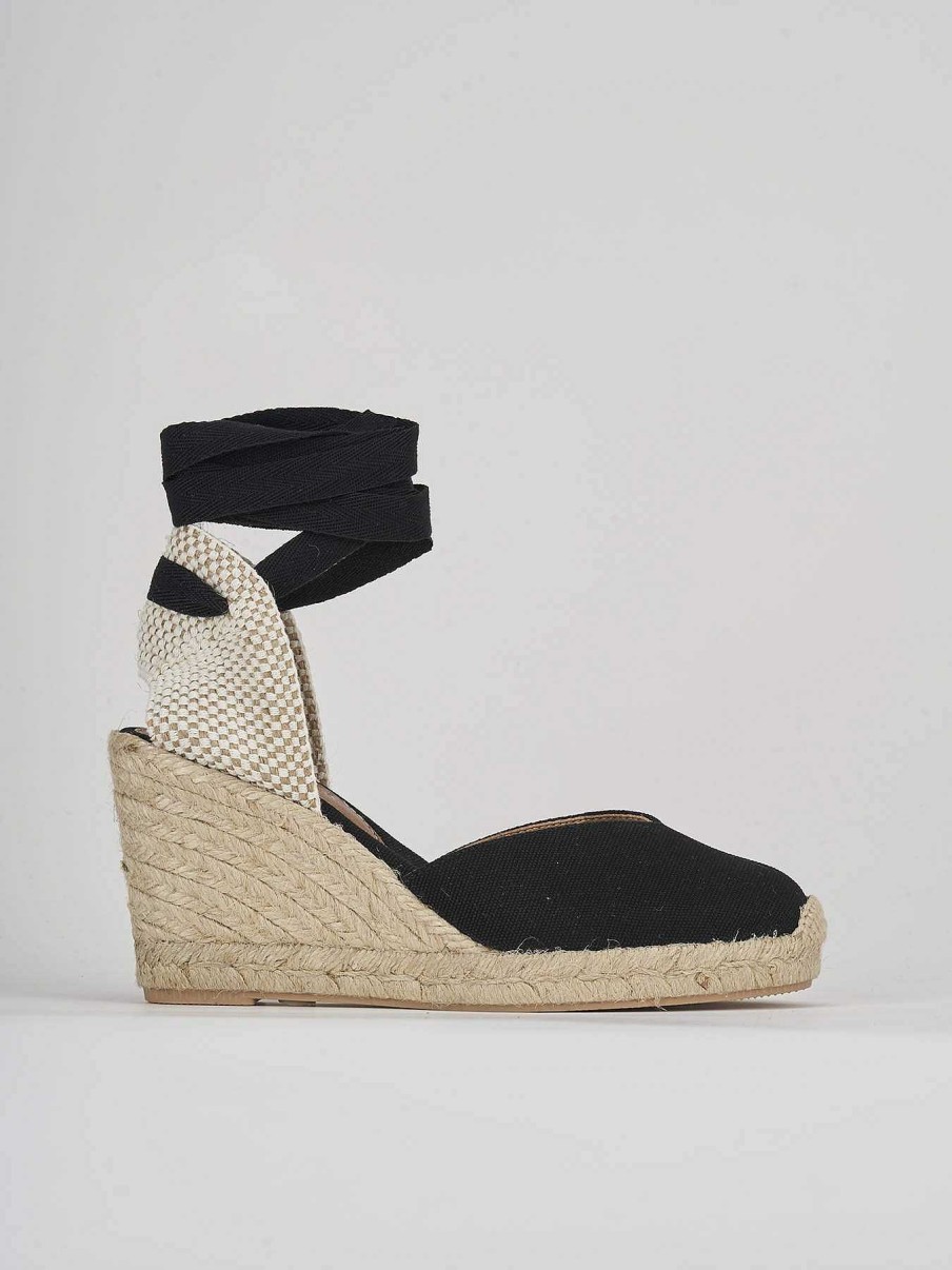 Donna Barca | Espadrillas Tacco 8 Cm In Tessuto Nero