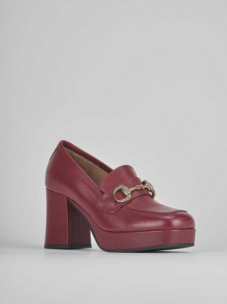 Donna Barca | Mocassino Tacco 7 Cm In Pelle Bordeaux