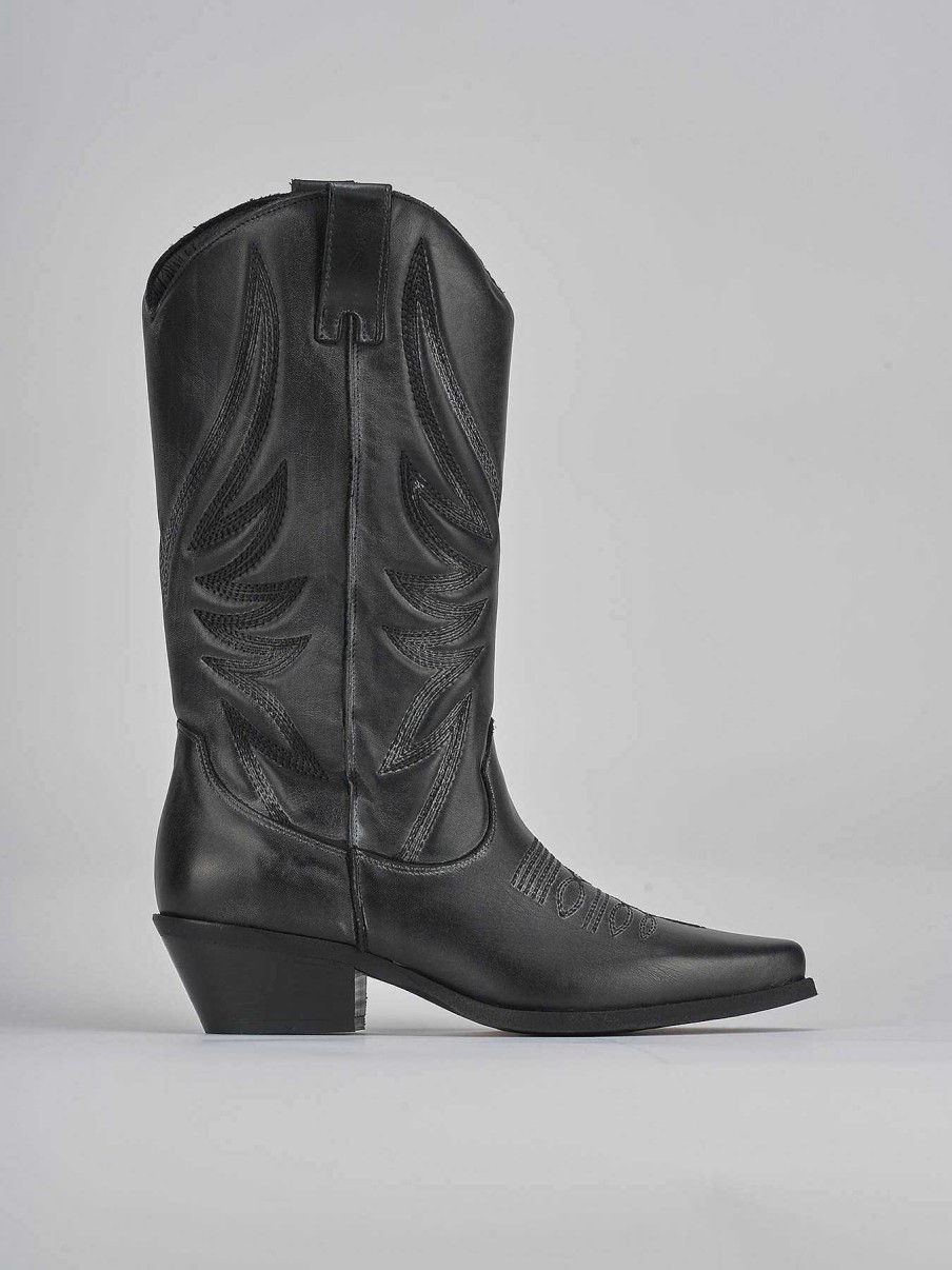 Donna Barca | Stivali Tacco Alto Tacco 5 Cm In Pelle Nera