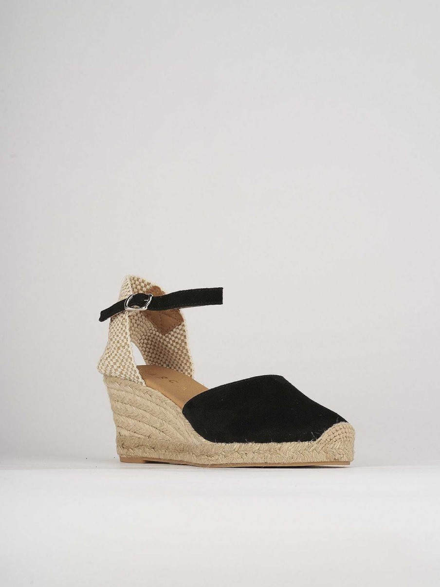 Donna Barca | Espadrillas Tacco 6 Cm In Camoscio Nero