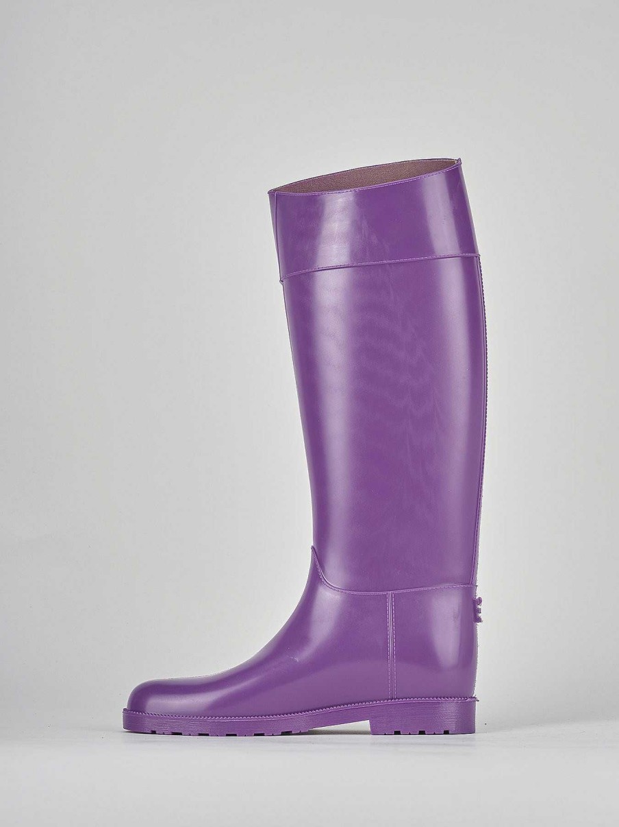 Donna Barca | Stivali Tacco Basso Tacco 2 Cm In Gomma Viola