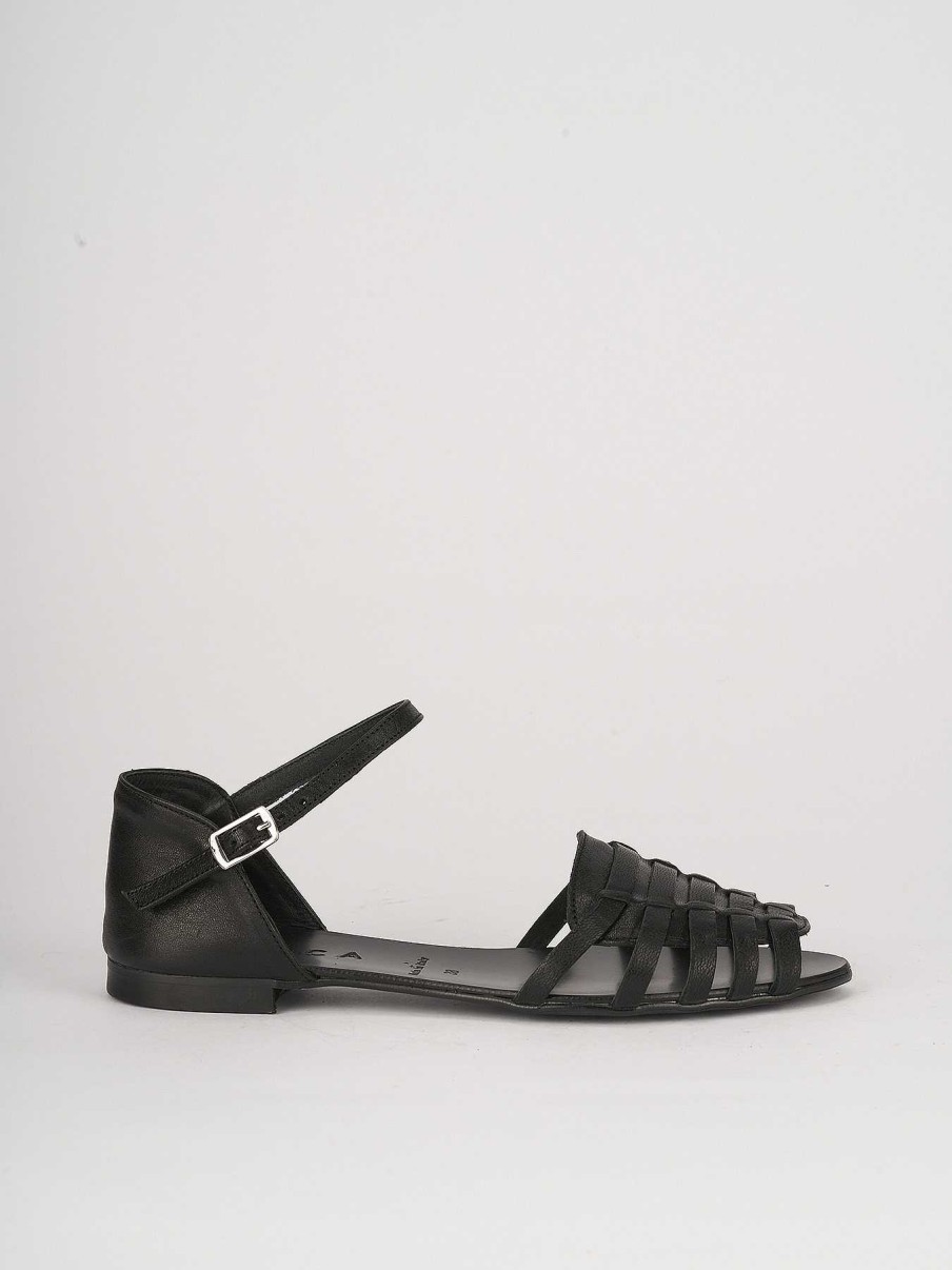 Donna Barca | Sandali Tacco Basso Tacco 1 Cm In Pelle Nera