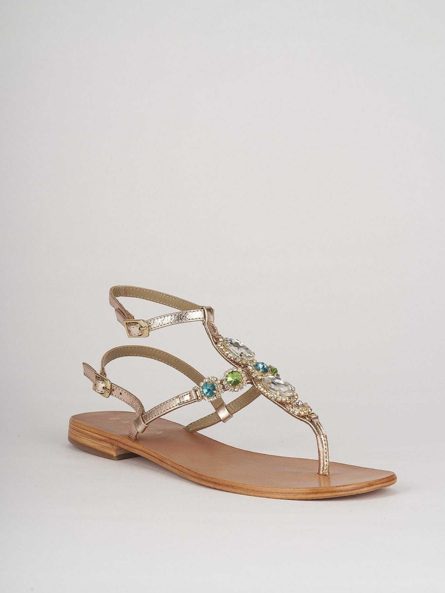 Donna Barca | Sandali Tacco Basso Tacco 1 Cm In Pelle Oro