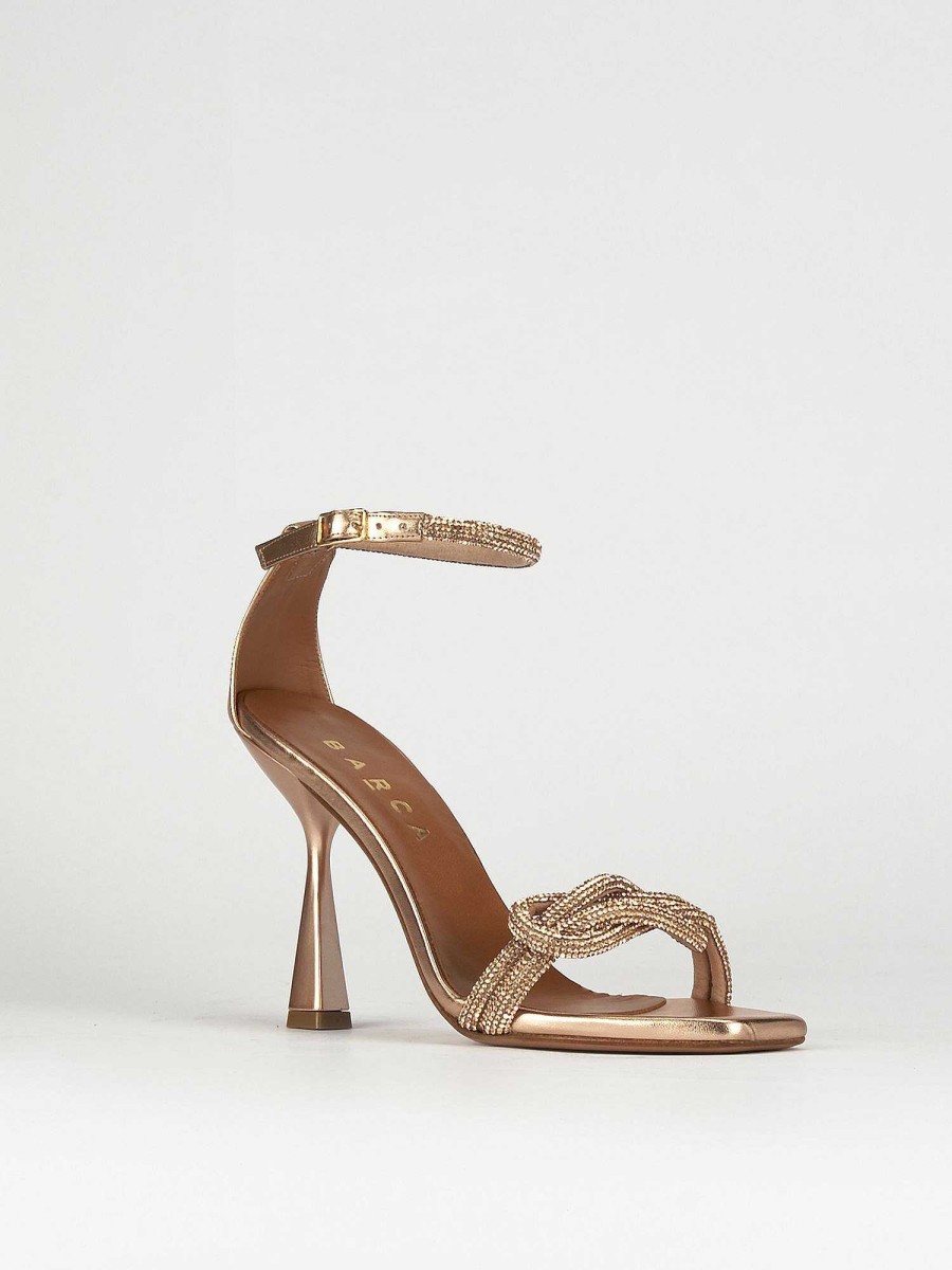 Donna Barca | Sandali Tacco Alto Tacco 9 Cm In Pelle Bronzo