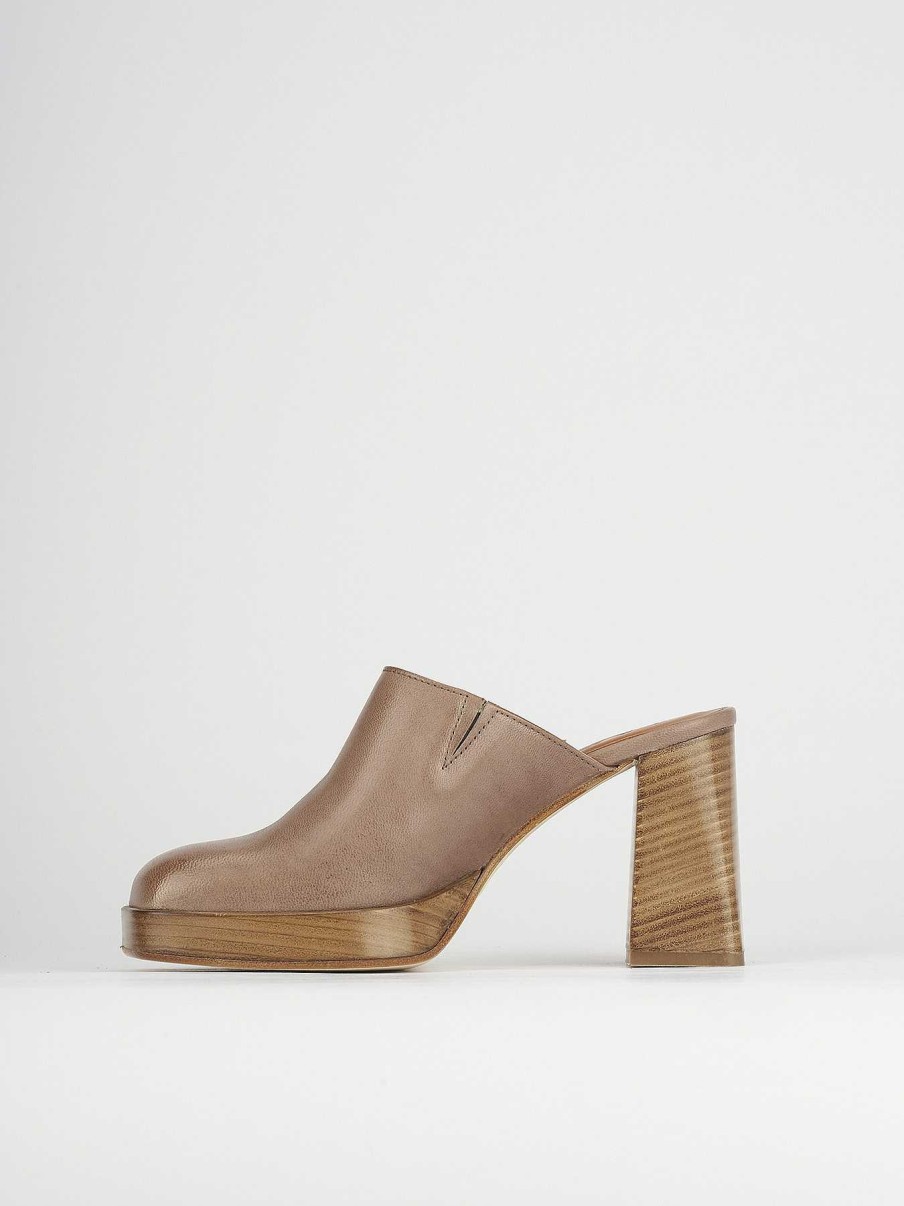 Donna Barca | Sabot Tacco 9 Cm In Pelle Beige