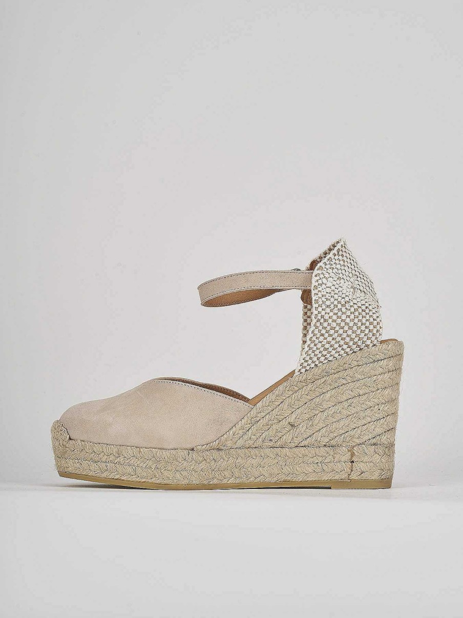 Donna Barca | Espadrillas Tacco 9 Cm In Camoscio Beige