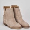 Donna Barca | Stivaletti Tacco Basso Tacco 2 Cm In Camoscio Beige