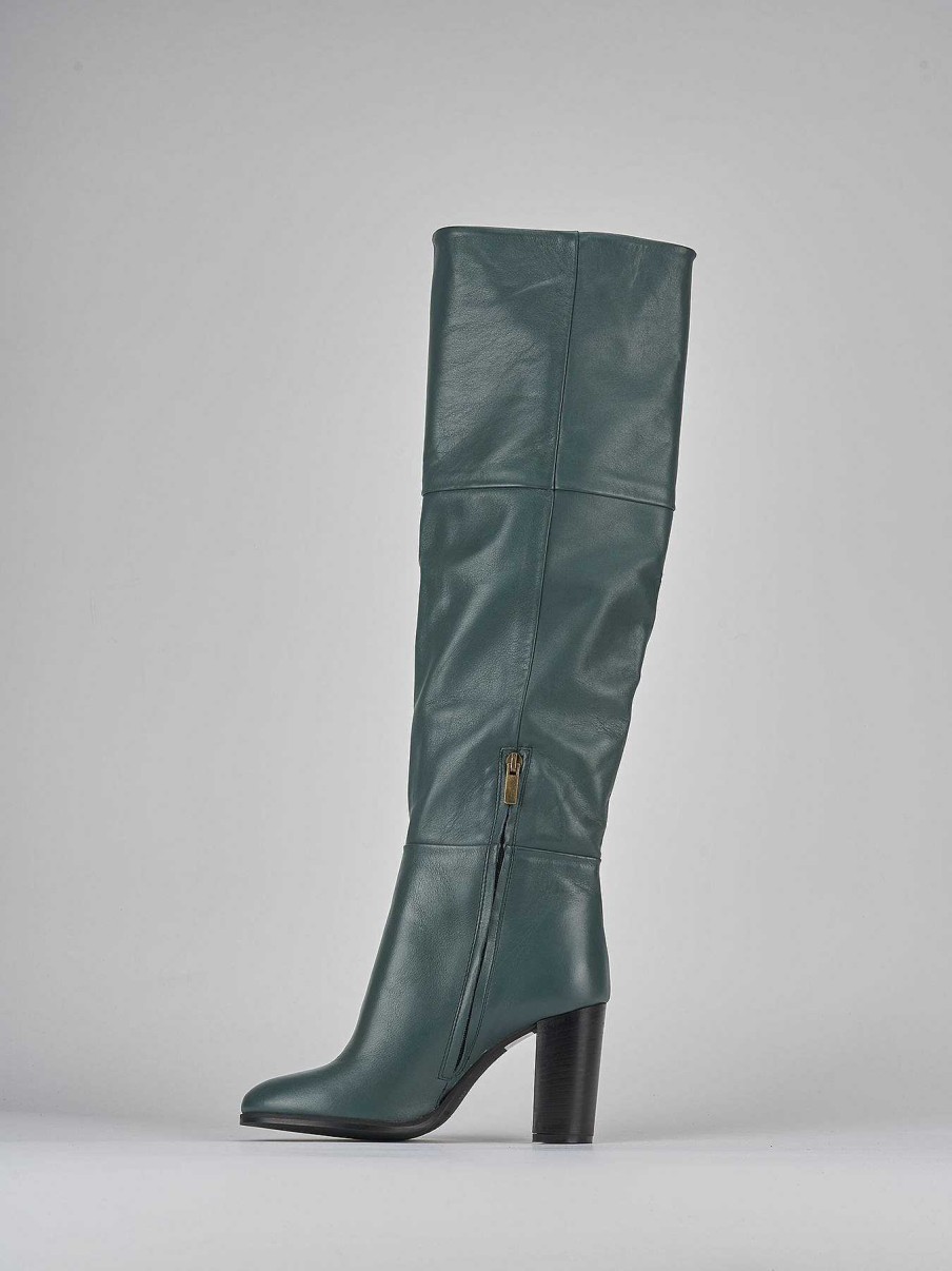 Donna Barca | Stivali Tacco 8Cm Pelle Verde