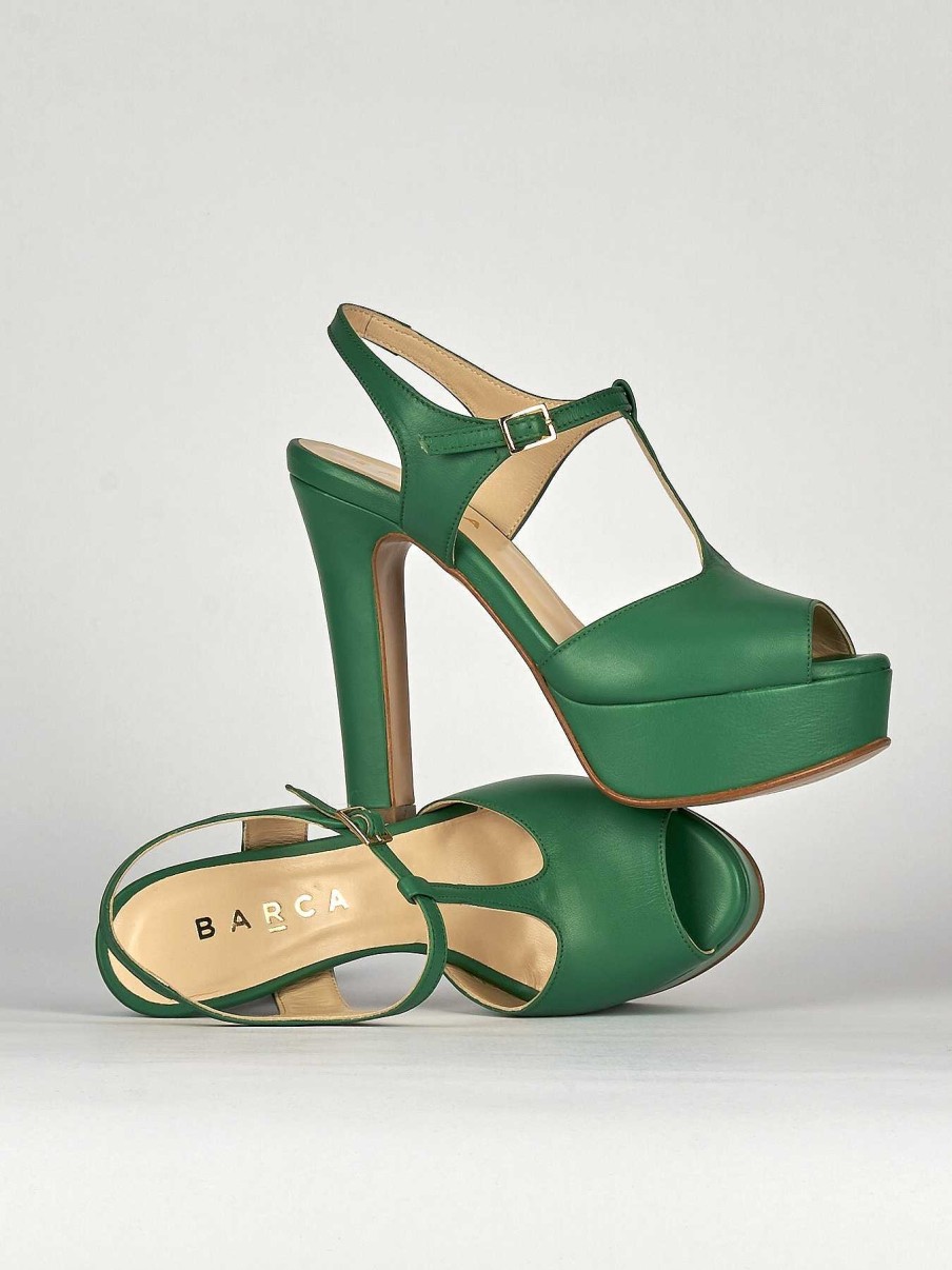 Donna Barca | Sandali Tacco Alto Tacco 10 Cm In Pelle Verde