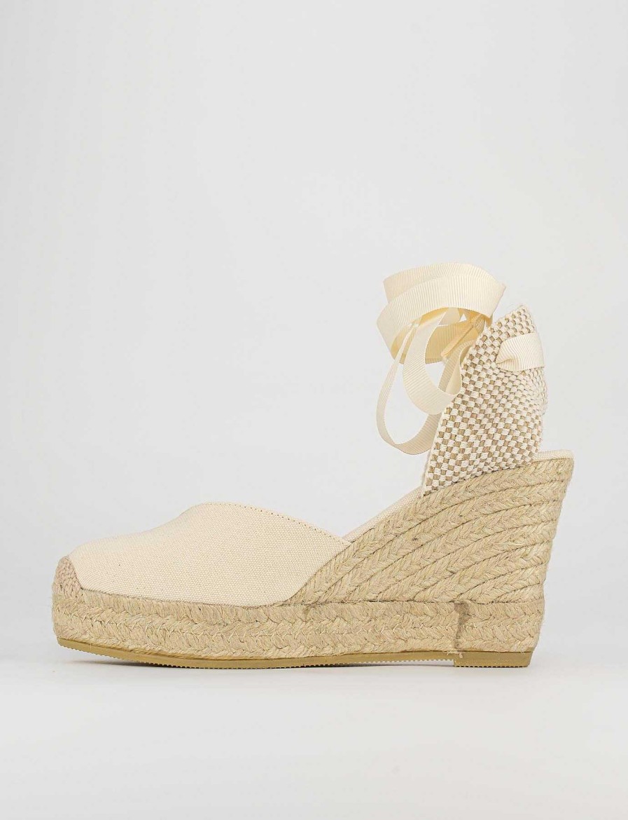 Donna Barca | Espadrillas Tacco 8 Cm Tessuto Beige