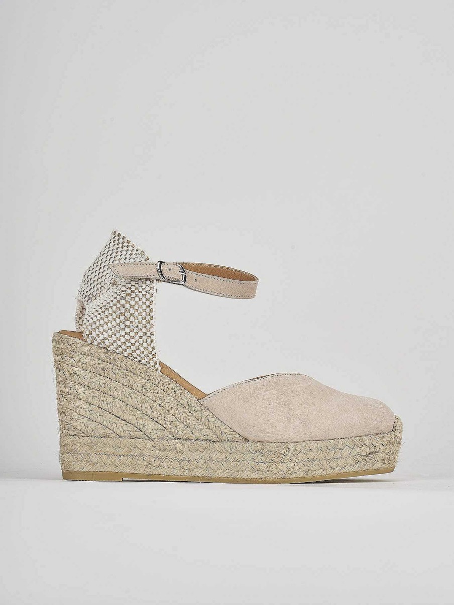 Donna Barca | Espadrillas Tacco 9 Cm In Camoscio Beige