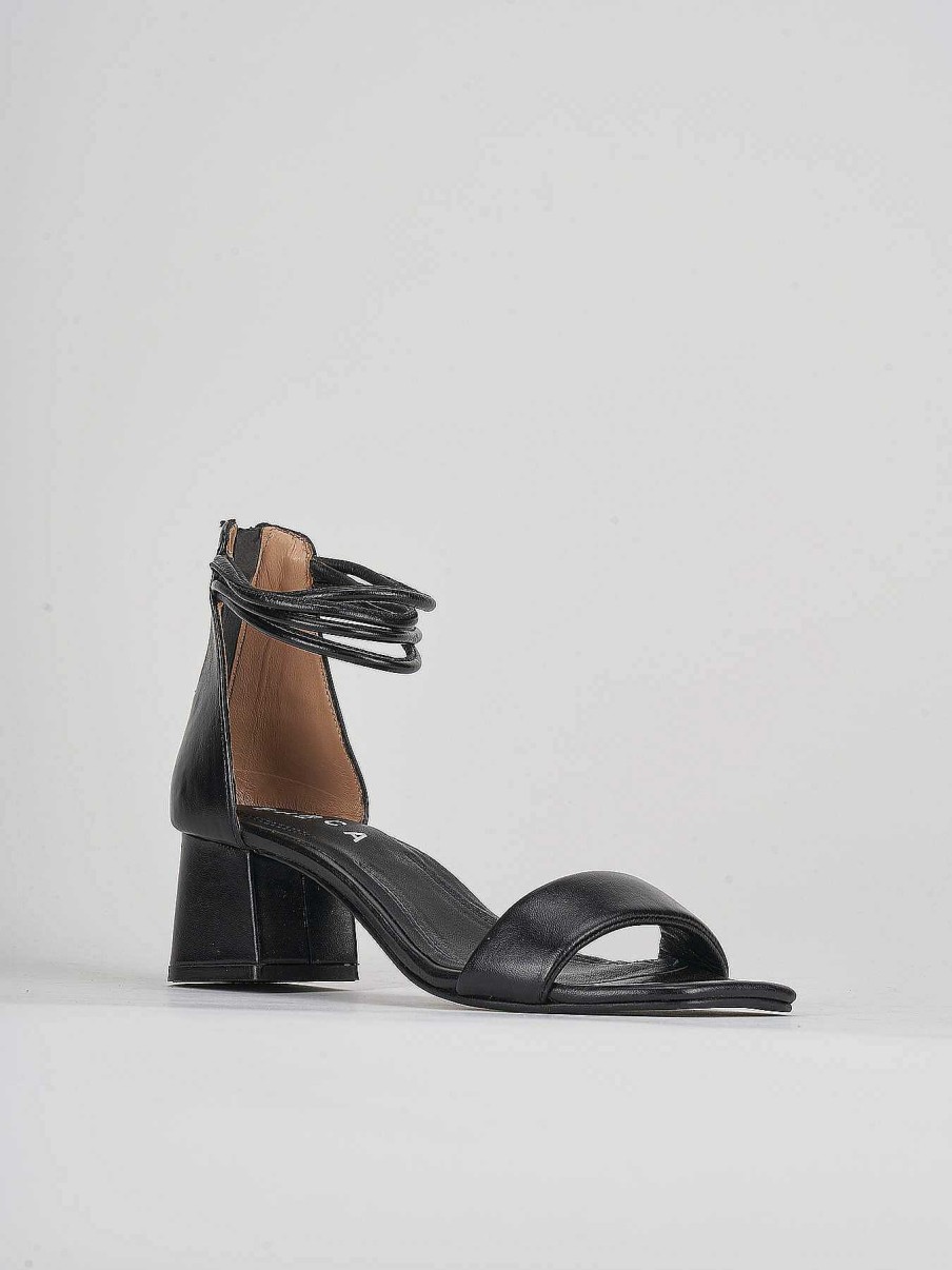 Donna Barca | Sandali Tacco Alto Tacco 5 Cm In Pelle Nera