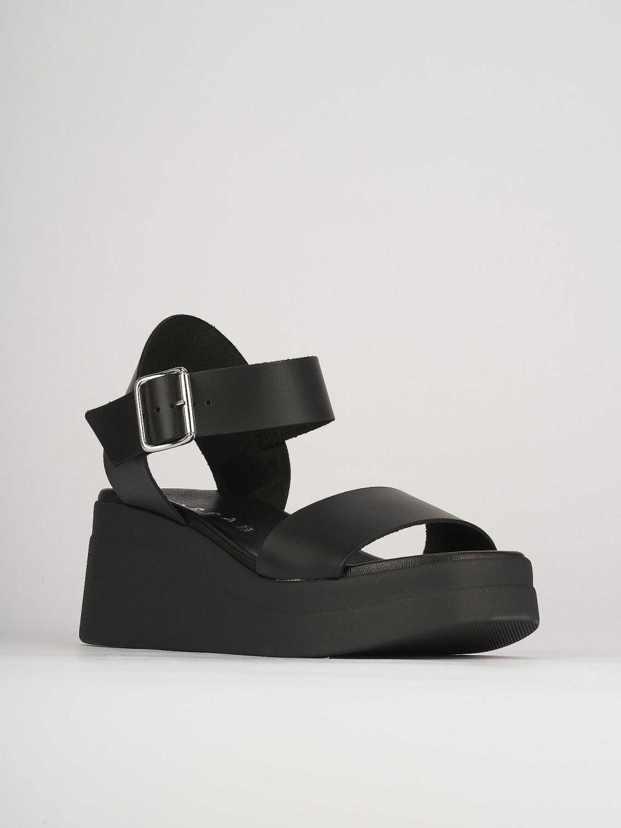 Donna Barca | Zeppa Tacco 5 Cm In Pelle Nera